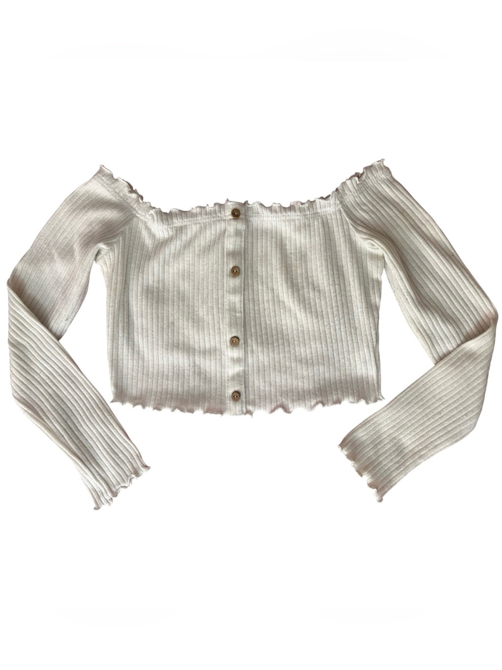 SHEIN White Ribbed Off-Shoulder Button-Front Crop Top Size Large
